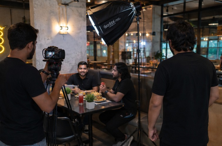 Hivex crew filming a restaurant content shoot in Dubai