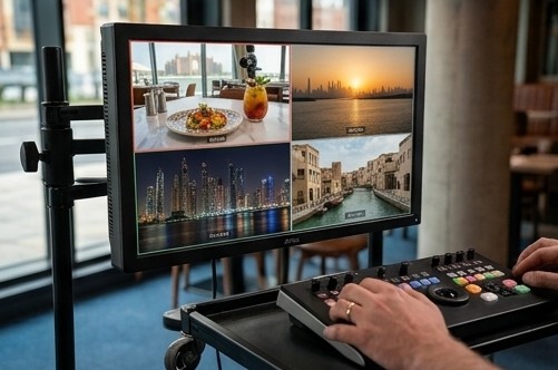 Colour grading a multi-camera shoot on a broadcast monitor wall